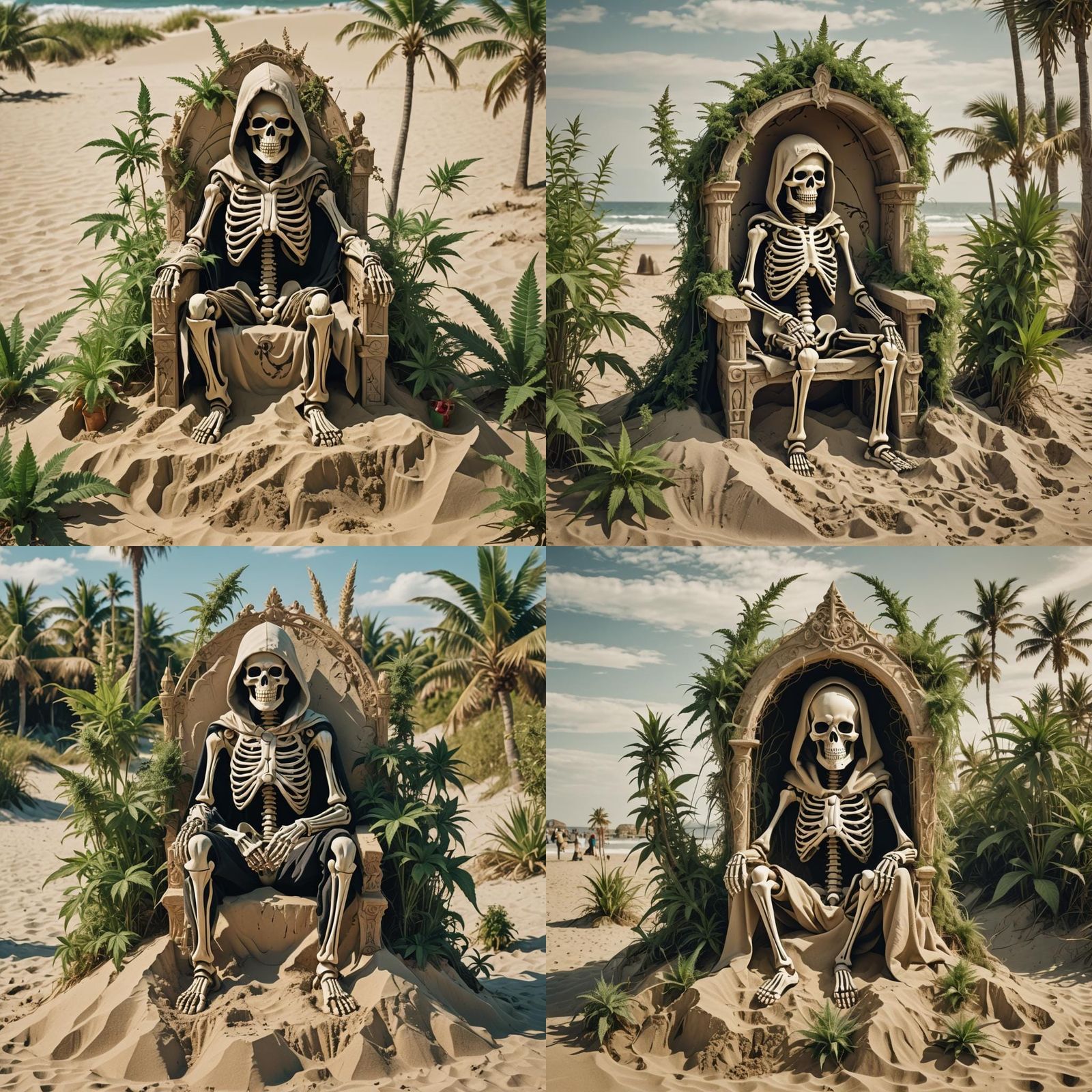 Trippy Skeleton on Sand Throne Beach Scene