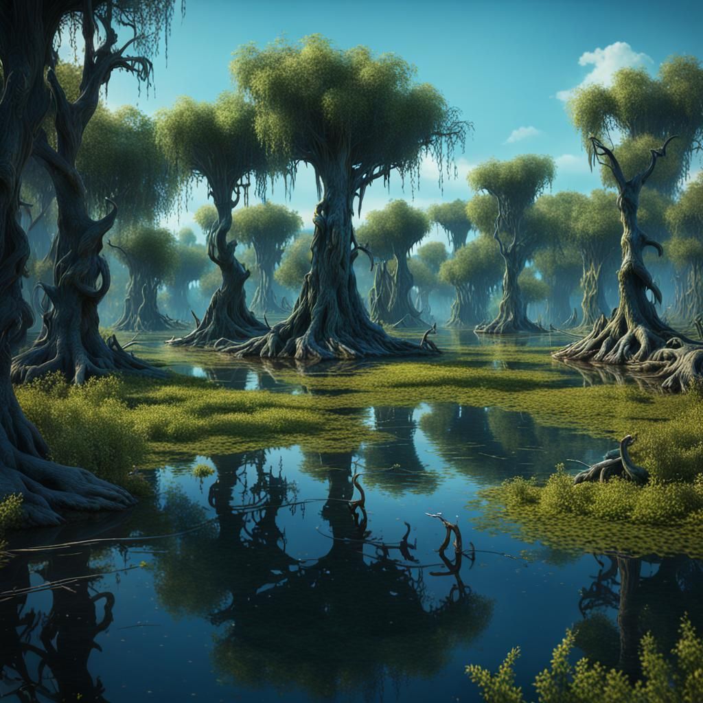 Lush Cypress Swamp in Detailed Matte Painting