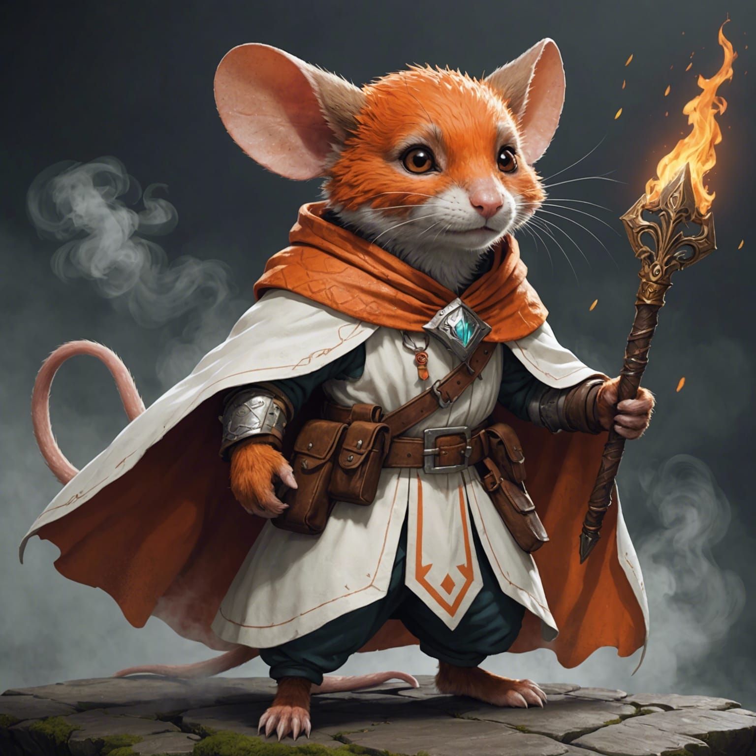 Mousefolk Ranger in Scaled Cloak Emitting Steam