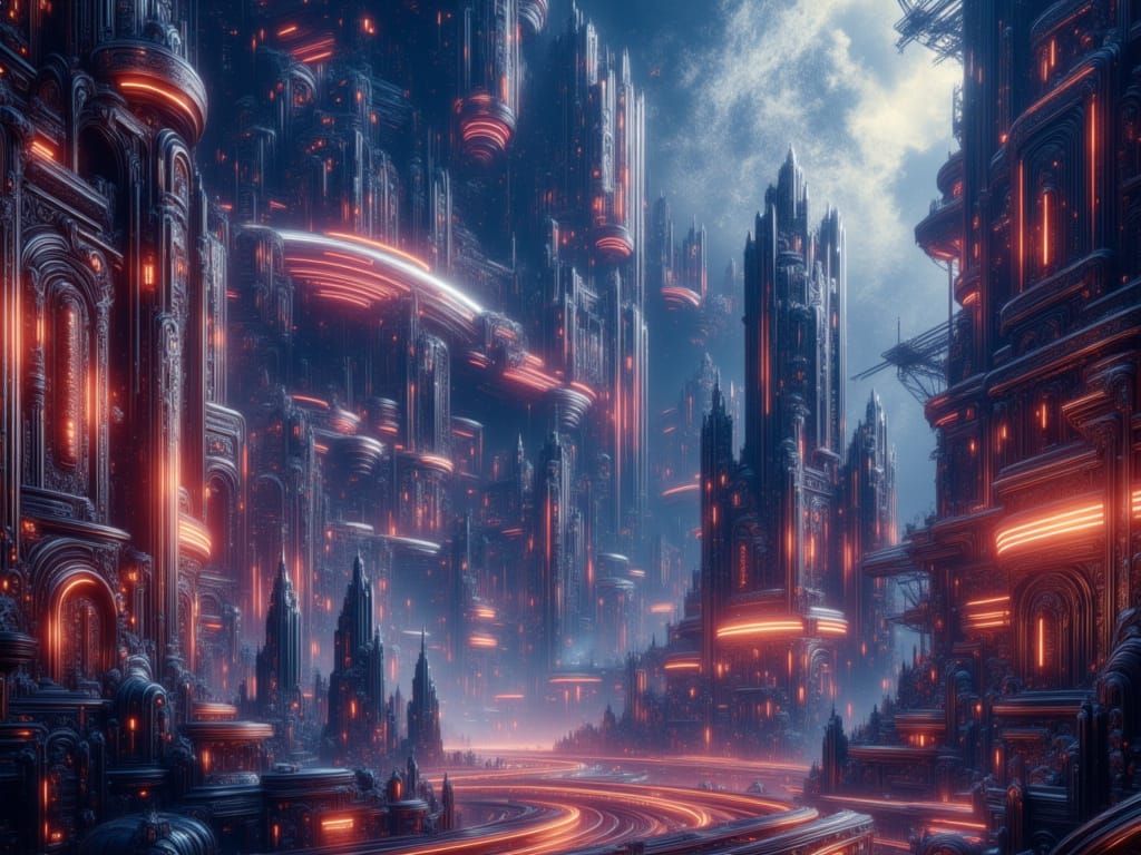 Exoplanet Metropolis with Alien Life in 3D Cinematic Style