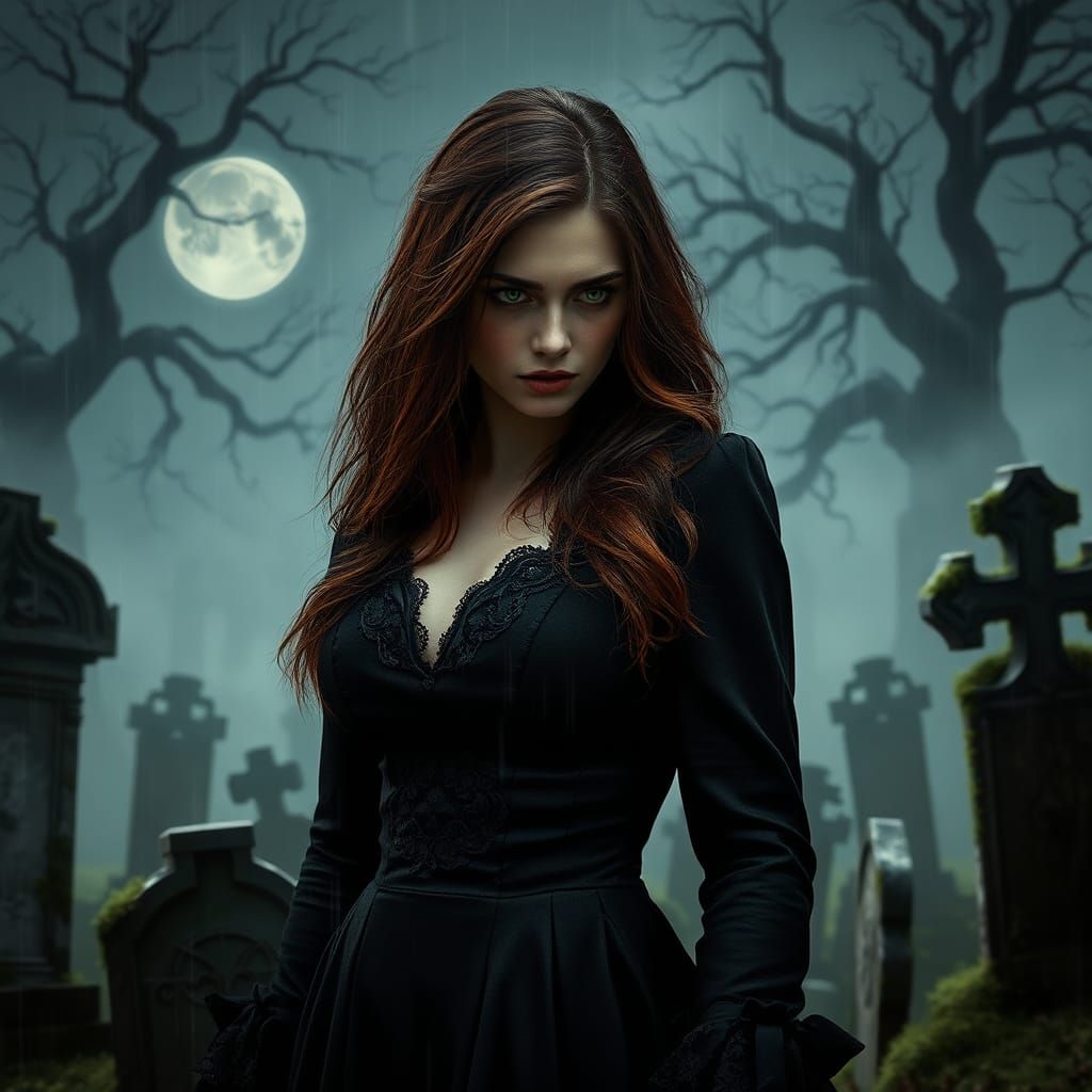 Melancholic Woman in Cemetery: Victorian Dreamscape