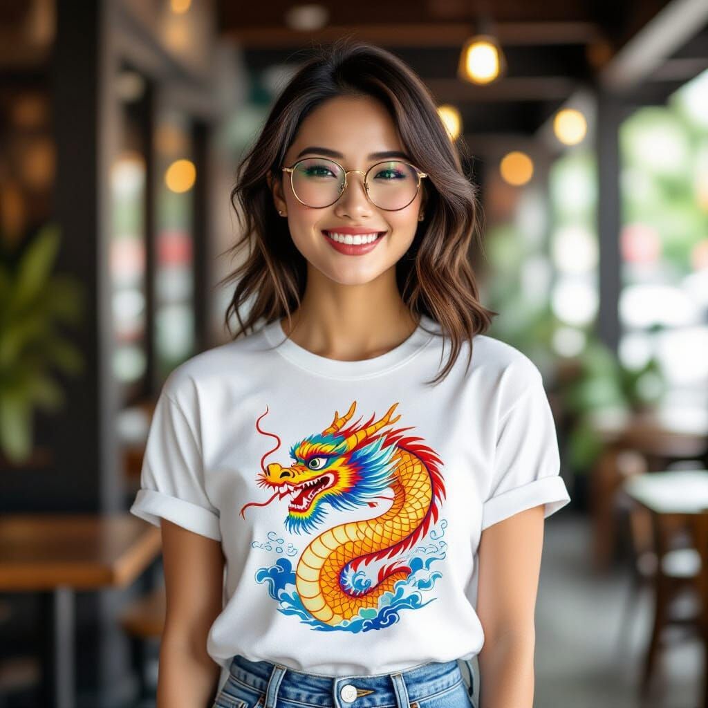 Trendy Asian Woman with Dragon Art, Digital Painting