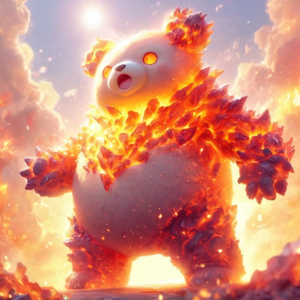 Volcanic Fire Bear Pokémon in Anime Style