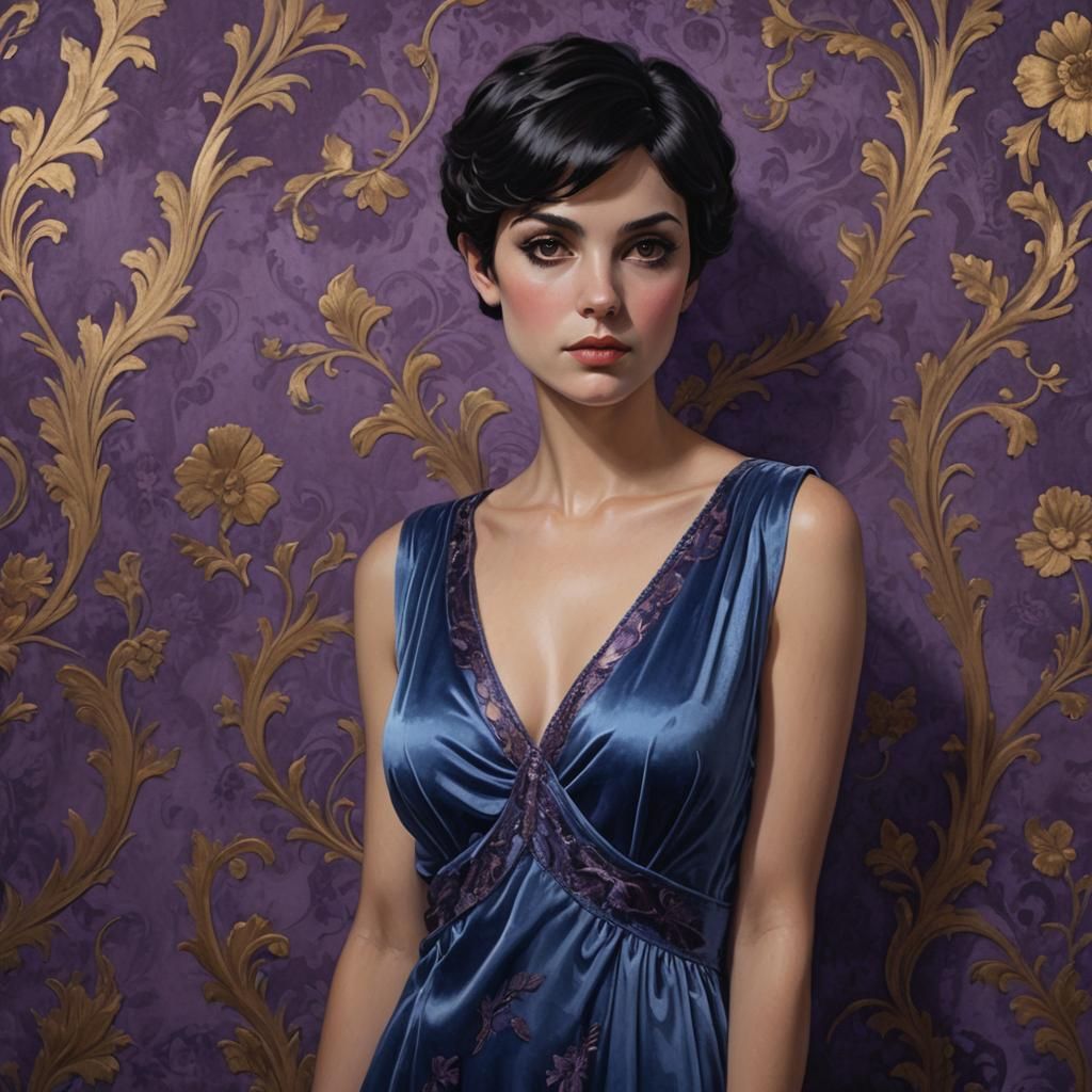 Italian Woman in Blue Velvet Gown