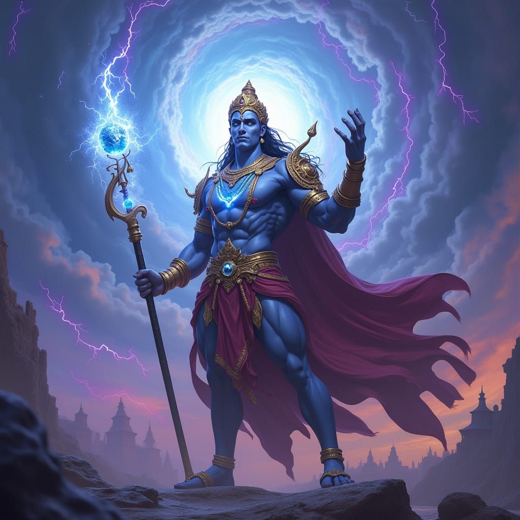 God of Thunder, King of Universes, Indra, in Epic Cyberpunk...