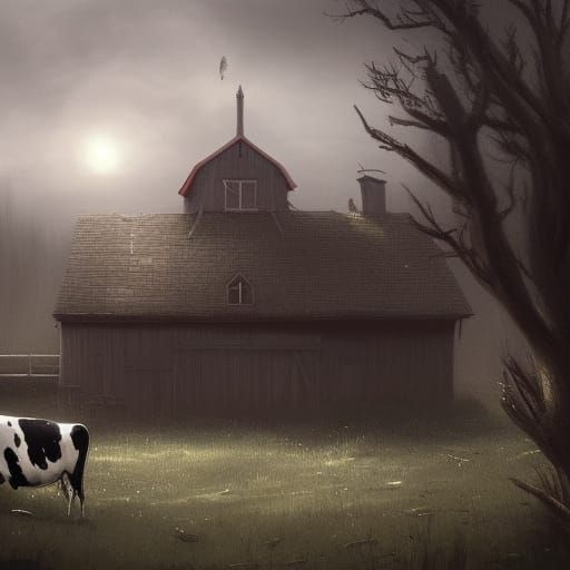 Gloomy Multi-Eyed Cow Farm in Dark Fantasy Style