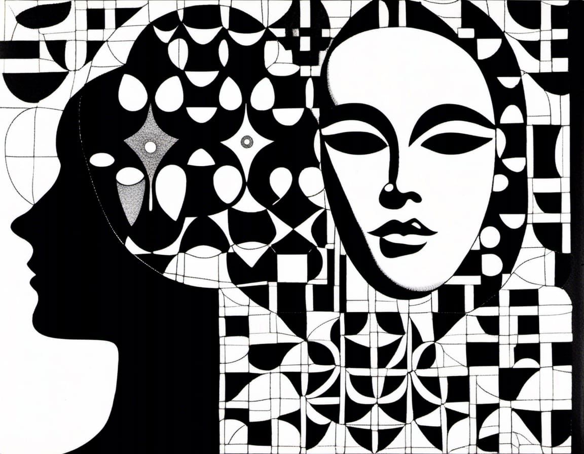 Kaleidoscopic Bohemian Masks in Sparkling Collage Style