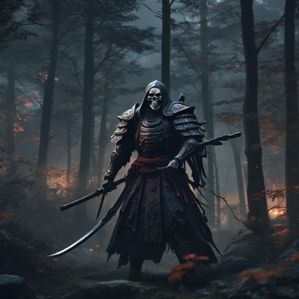 Grim Reaper Samurai in Studio Trigger Anime Style