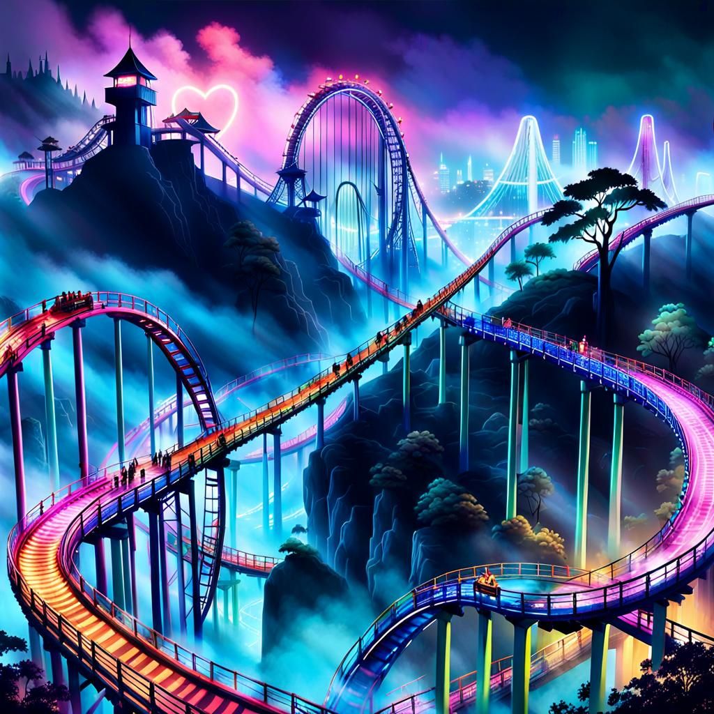 Neon Thrill Ride: A Retrofuturistic Theme Park