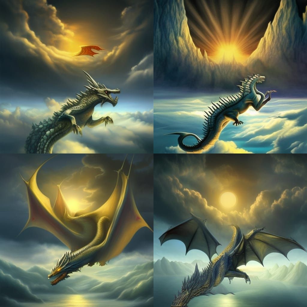 Silver Dragon in Cloud Castle: A Surrealist Fantasy
