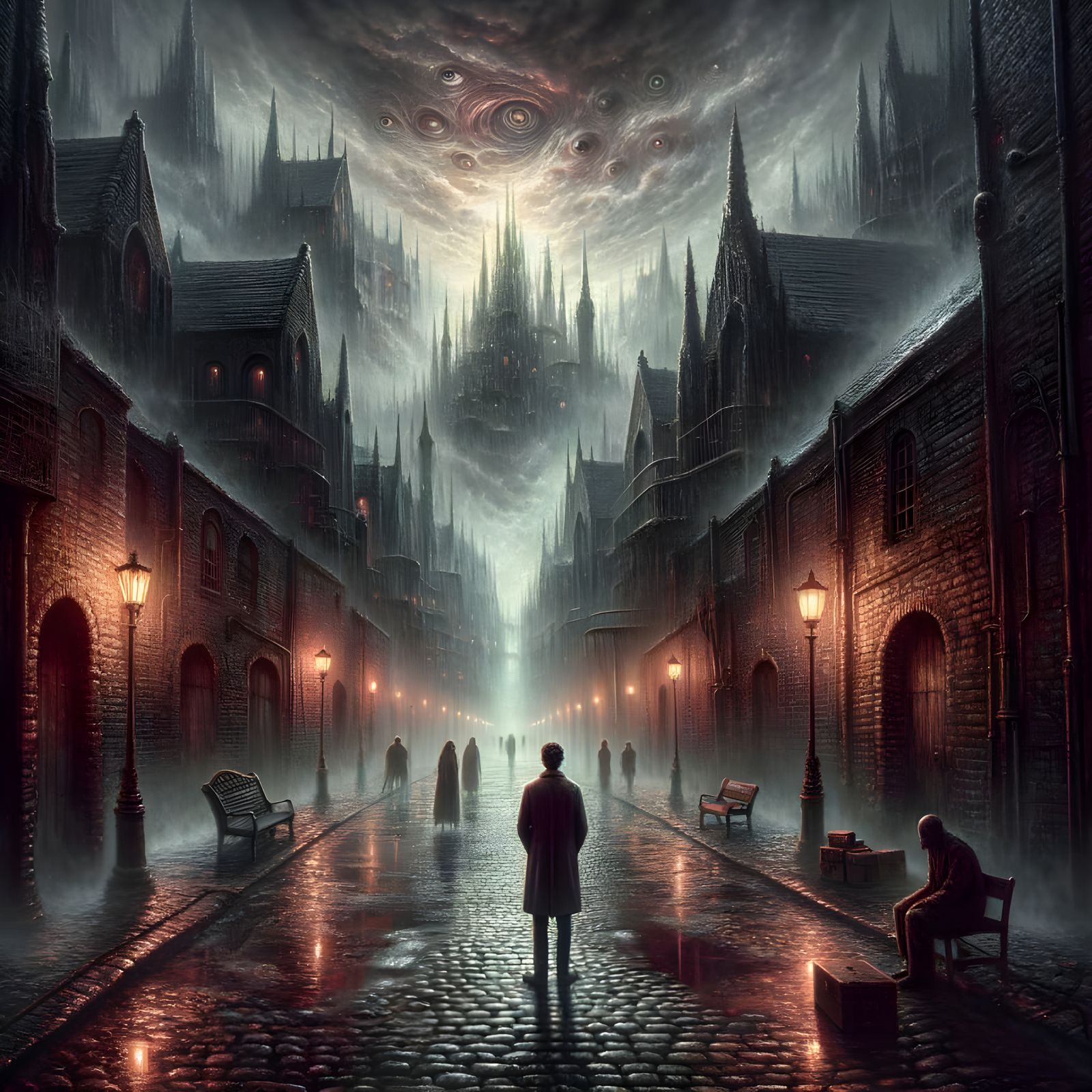 Gloomy Victorian Alleyway with Menacing Sky