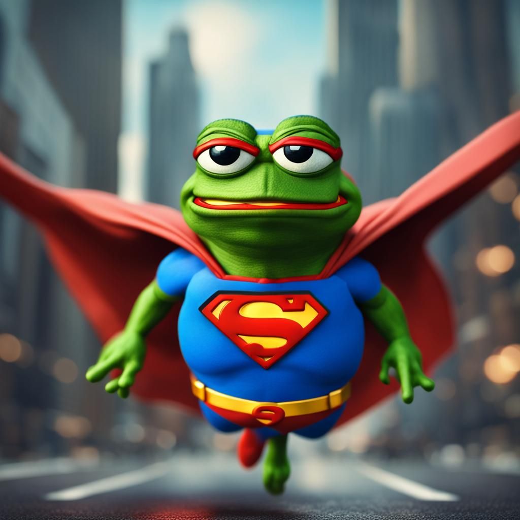 Pepe the Frog as Superman in Flight