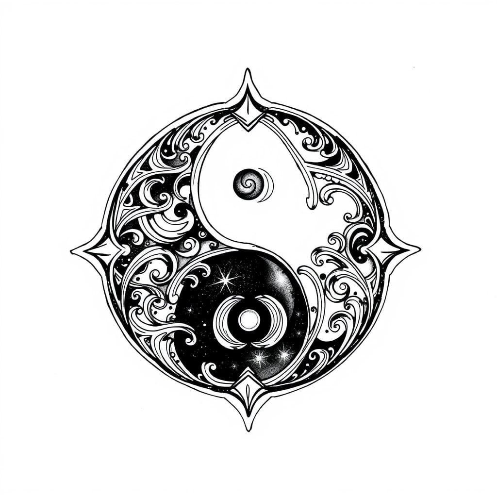 Elegant Yin and Yang Artwork in Intricate Alcohol Ink