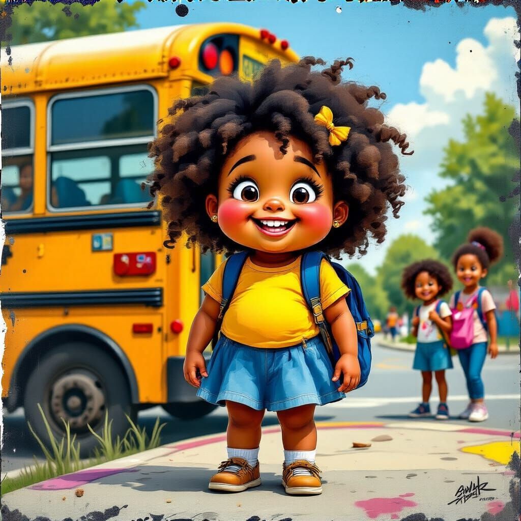 Girl Waiting for School Bus in Graffiti Style