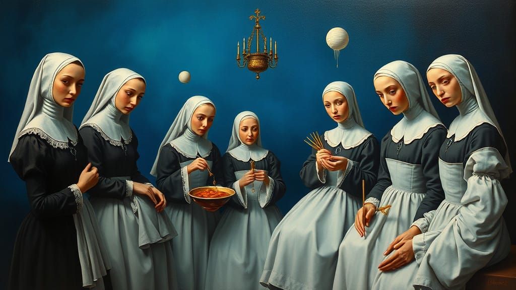 Surreal Medieval Servants in Dreamlike, Fantastical Setting