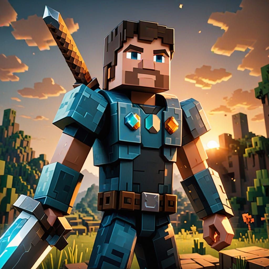 Minecraft Steve in Cinematic Sunset