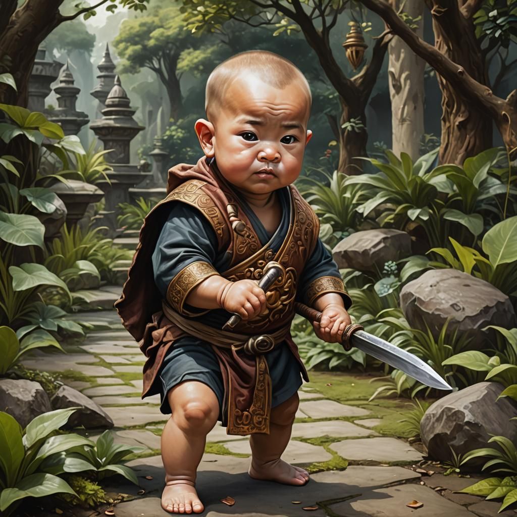 Baby Barbarian Buddhist Monk in Secret Garden
