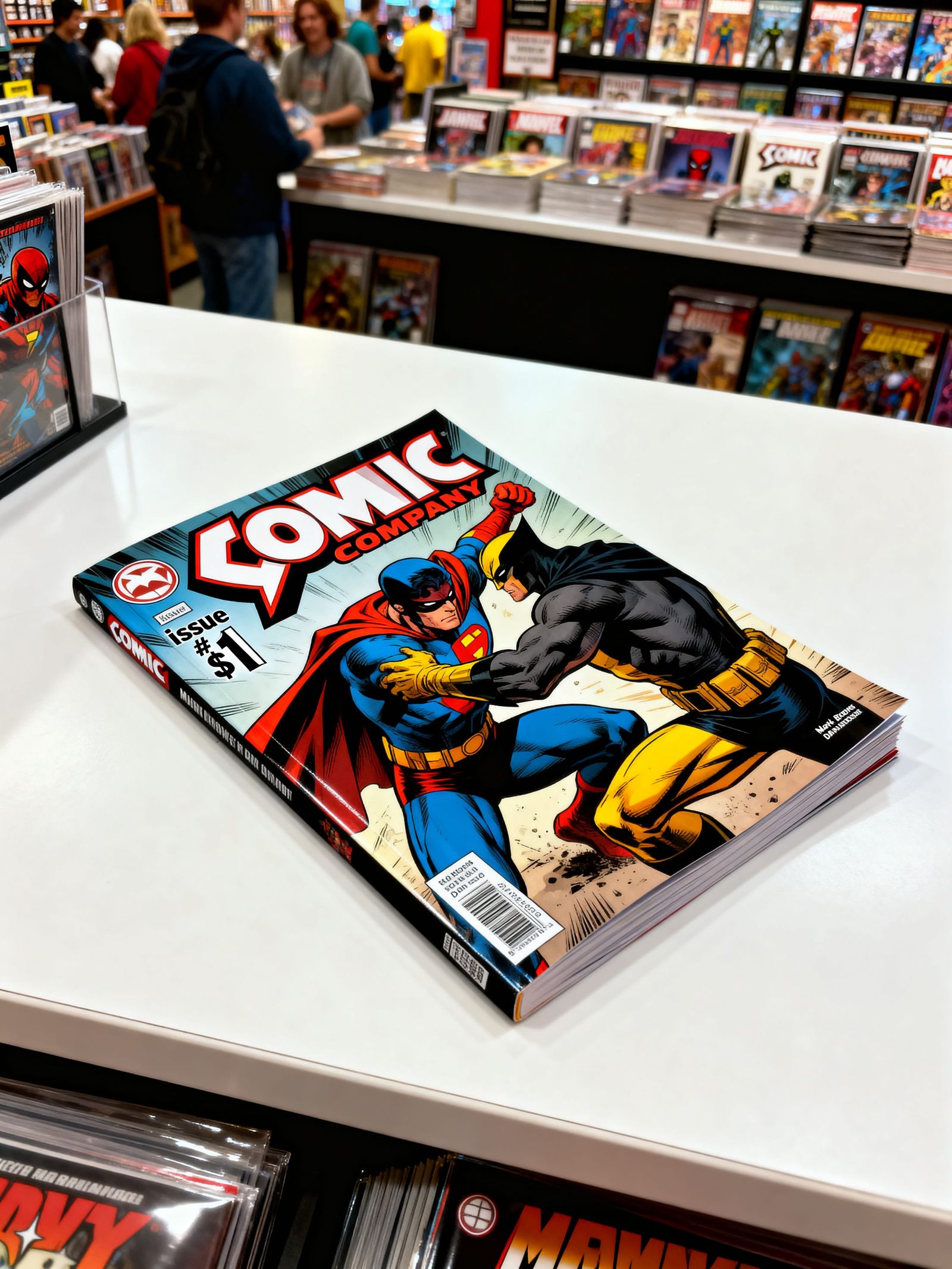 Superhero Comic Book Art on Store Counter