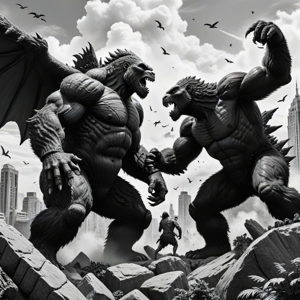 King Kong and Shemu and Evil King Kong Godzilla fighting King Kong with Kingadora fighting Mothra and with Evil King Kon...