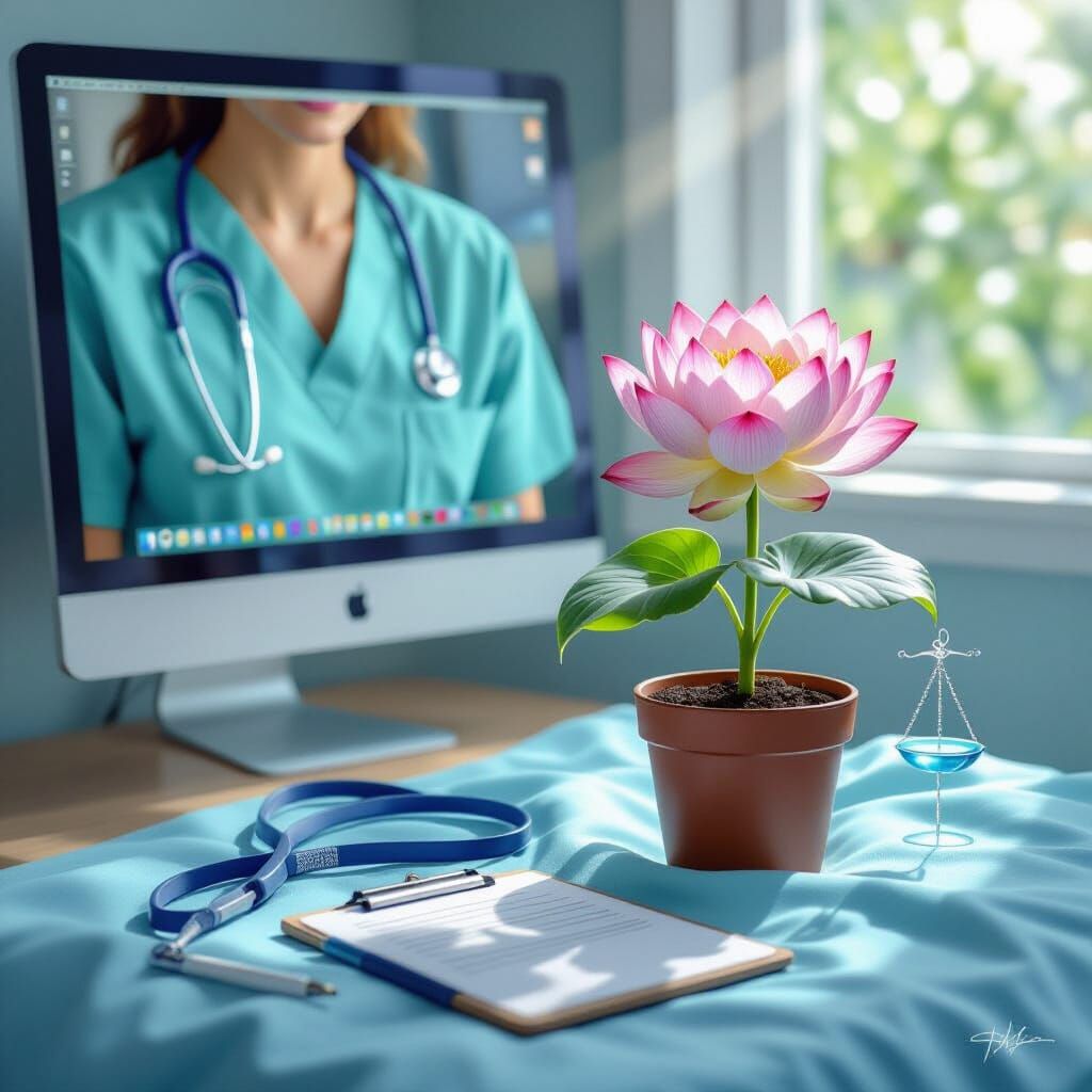 Nursing Scrubs & Wilted Plant Symbolizing Student Stress