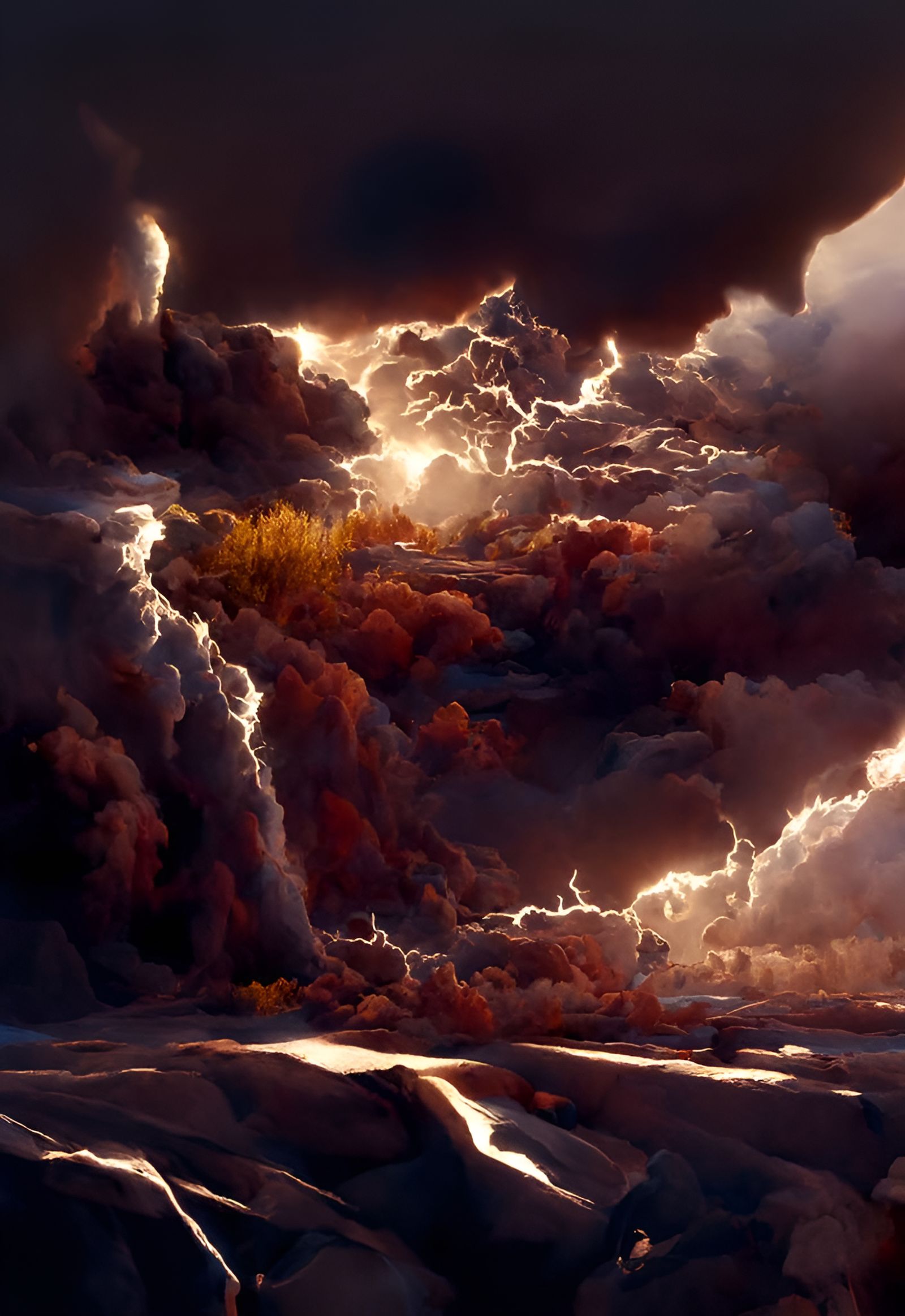 Colorful Night Sky Landscape, Surrealist Style