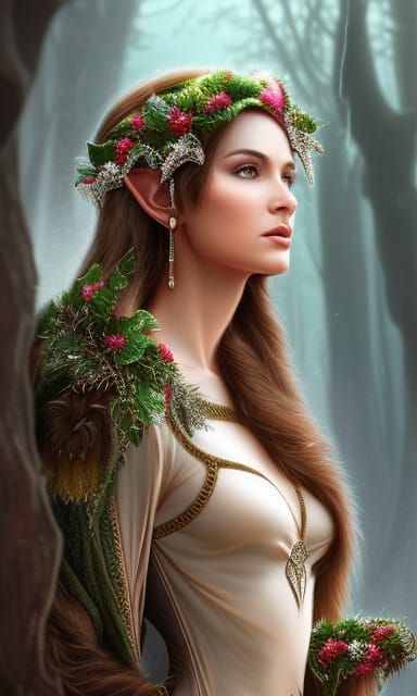 Fantasy Elf Druid Girl in Dark Armor