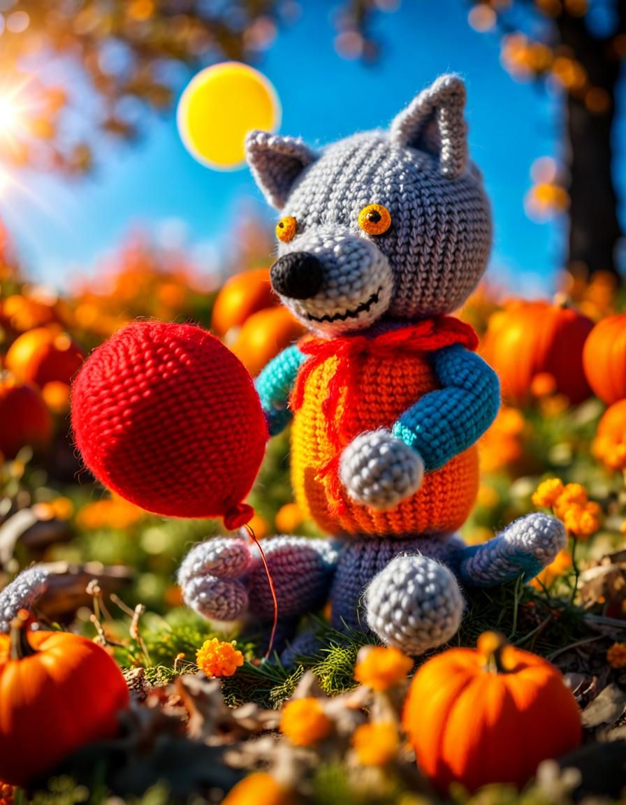 Cute Knitted Halloween Werewolf in Amigurumi Style