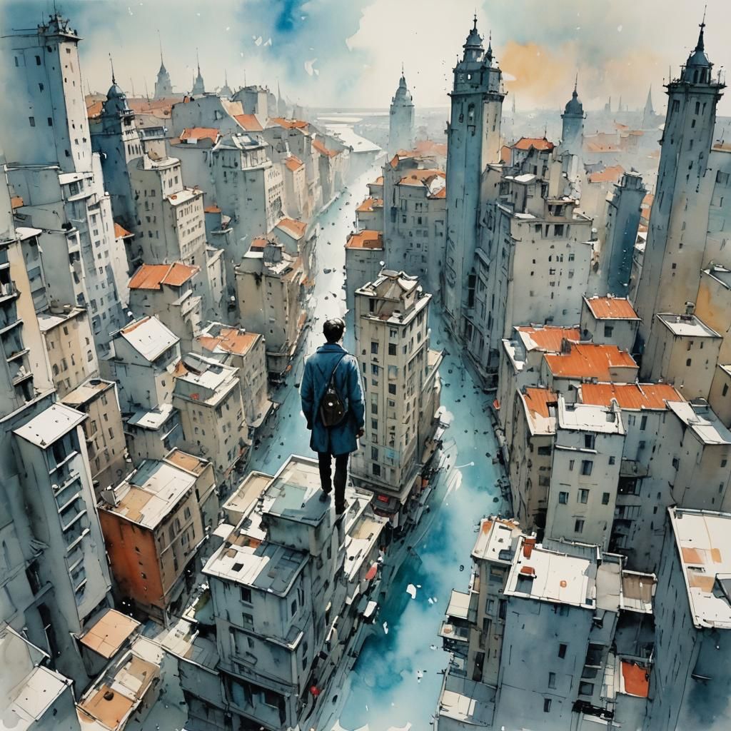 Cityscape in Watercolor Style