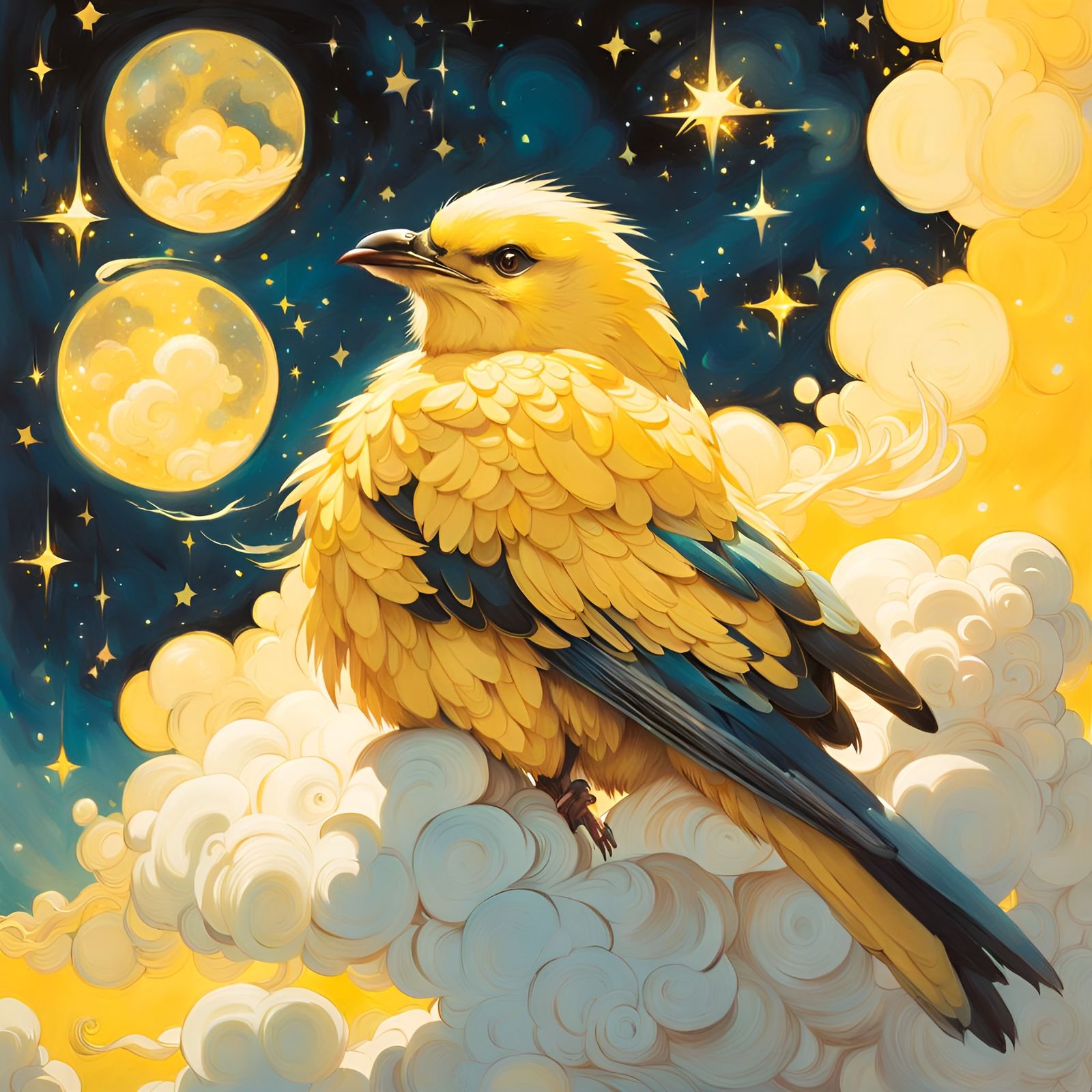 Celestial Bird Sleeping on Cloud, Digital Art