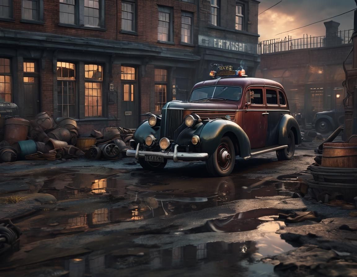 Grimdark Dieselpunk Police Station with Nash Ambassador