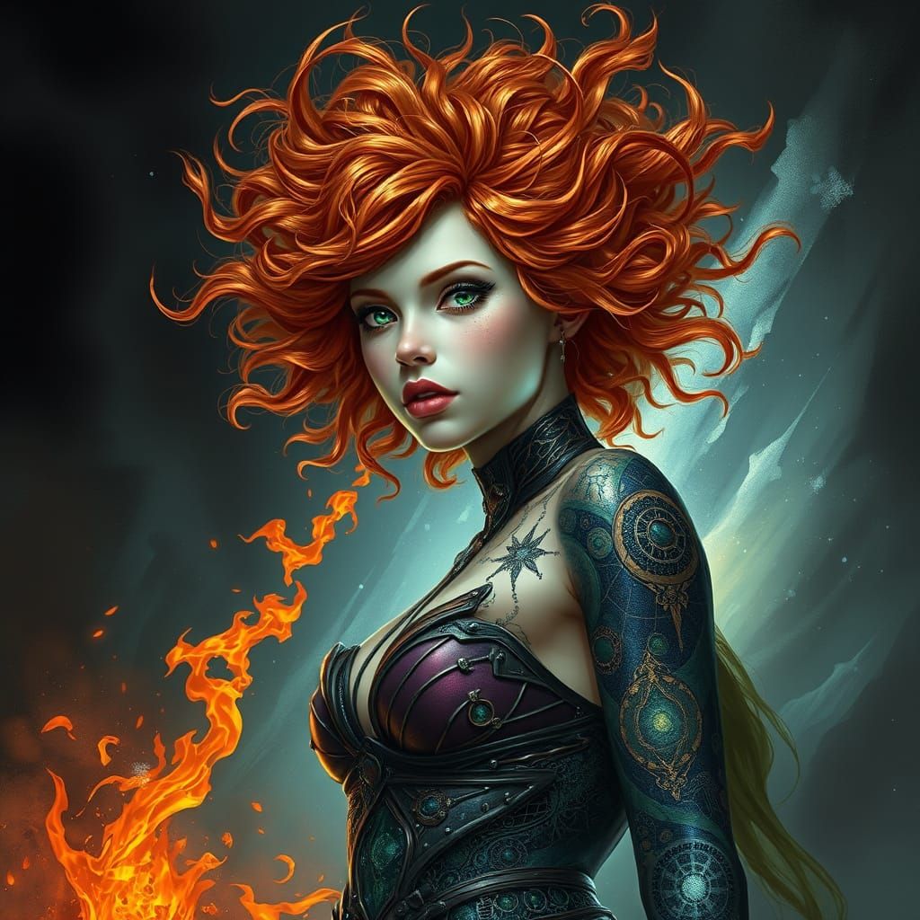 Cyberpunk Goddess of Flames and Frost