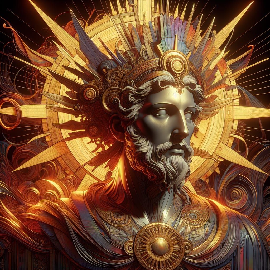 Sun Deity Portrait in Art Nouveau Style