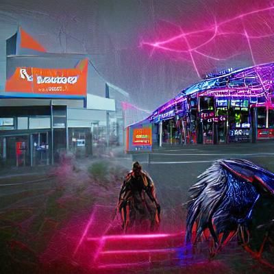 Cyberpunk Warrior Breaks Through Reality Fighting Monster