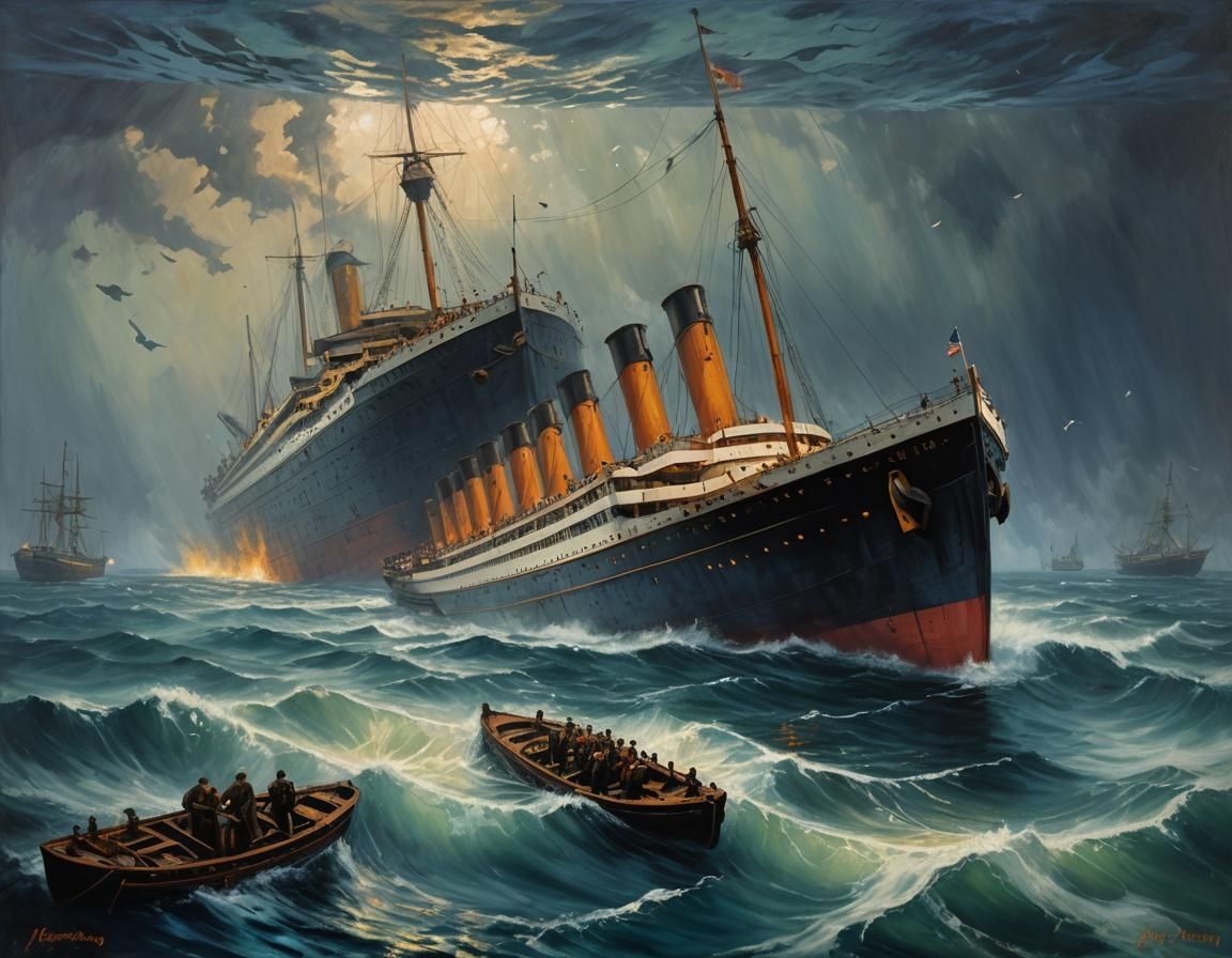 Sunken Titanic: Dramatic Oil Painting