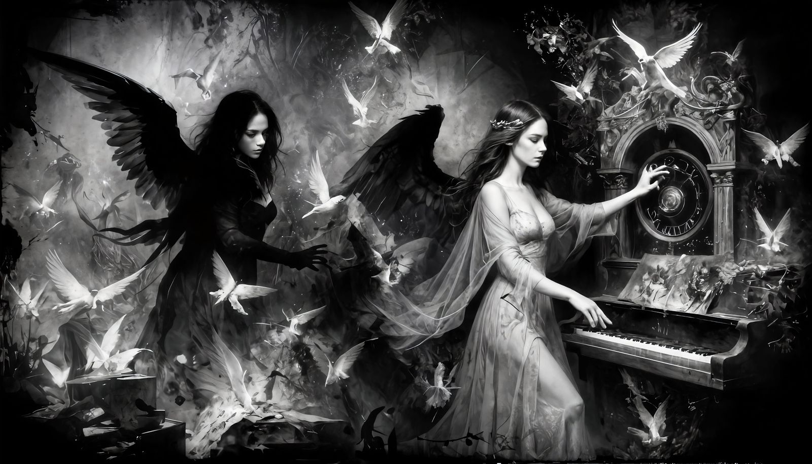 Demonic Angel Vanishing into Shadow, Expressive Photographic...