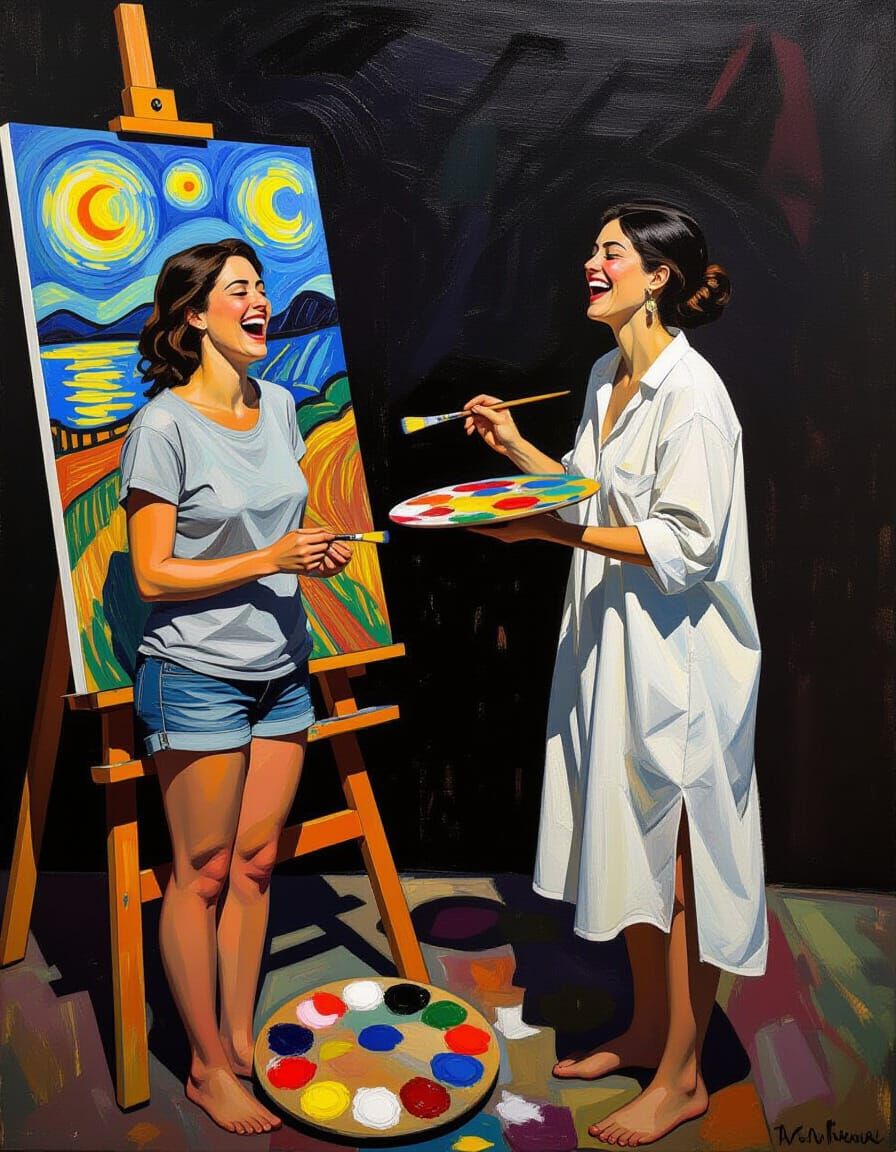 Laughing Woman: Expressionist Painting with Impasto Textures