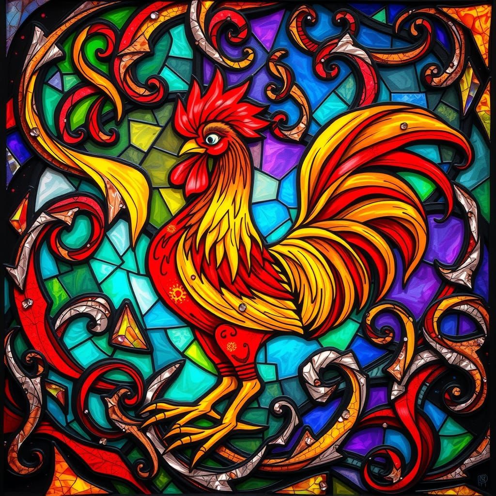 This rooster doesn’t crow — it radiates. 🐓💎
Stained glass feathers, dimensional swagger, and enough bold color to wake...