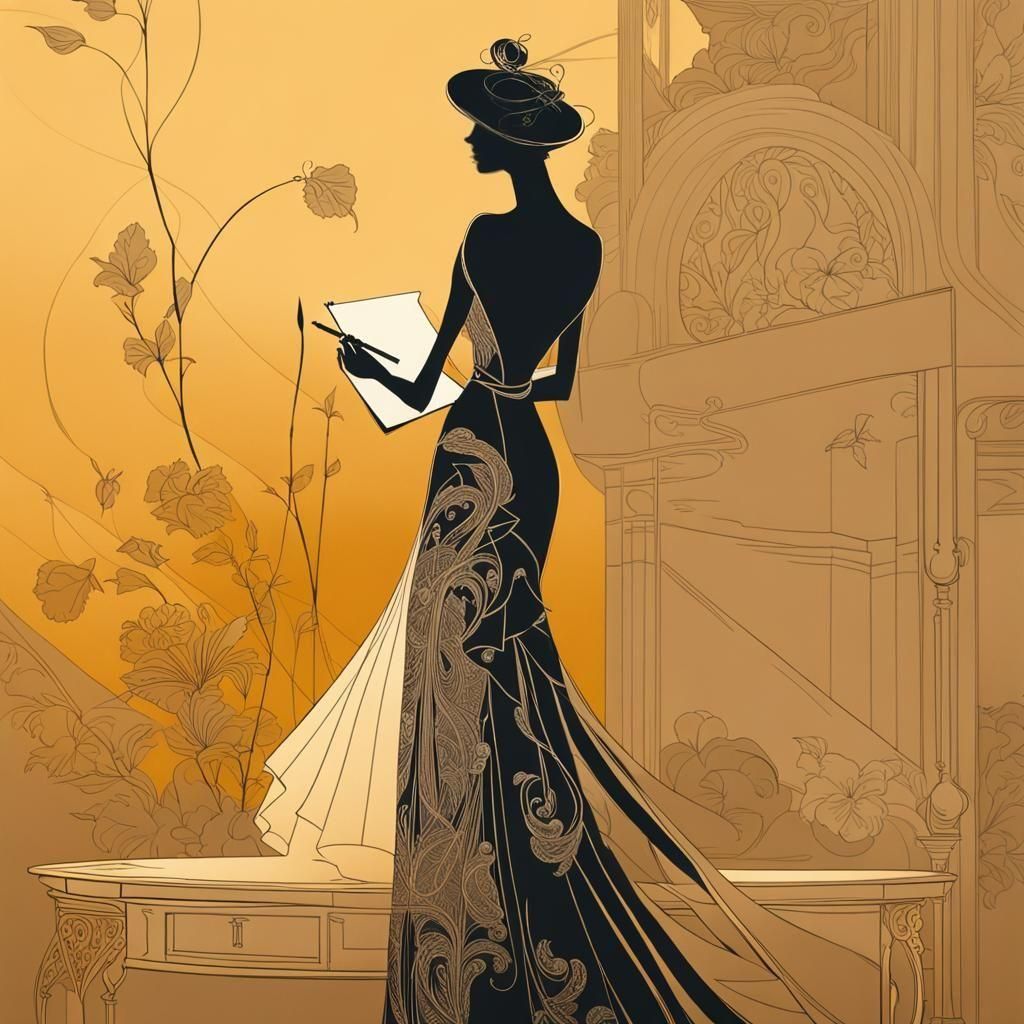 Elegant Art Nouveau Style Woman Illustration