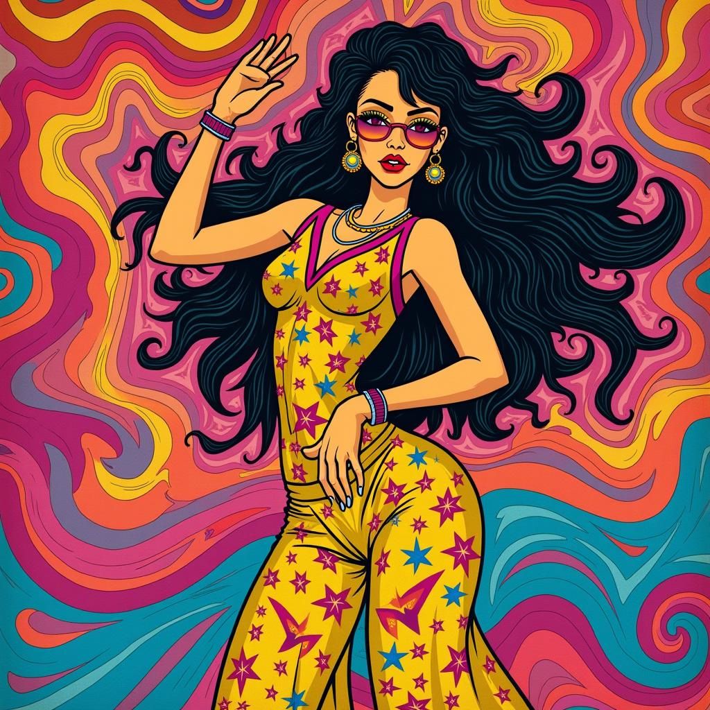Psychedelic Disco Goddess in Retro Style