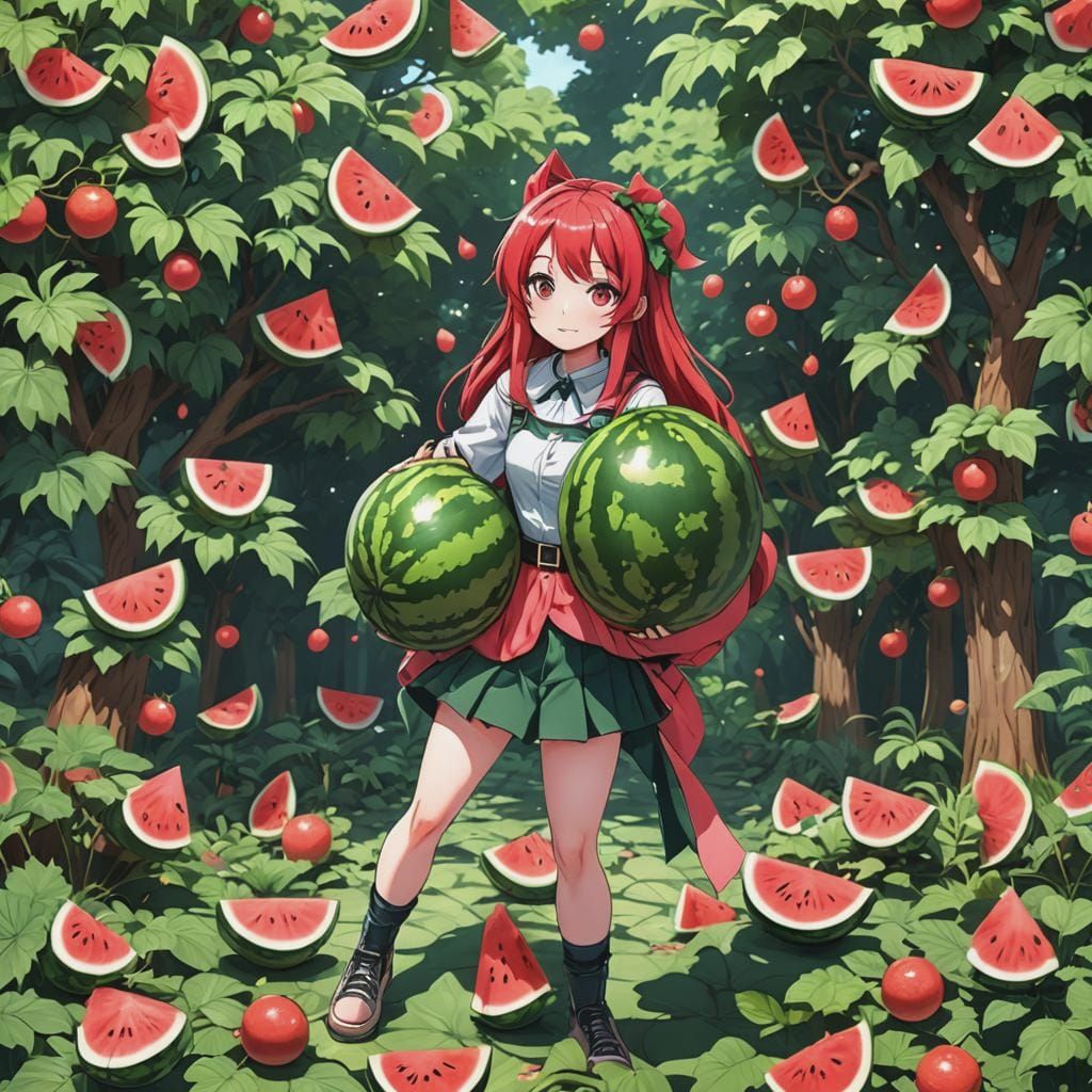 Anime Girl in Watermelon World, Cel-Shaded Style