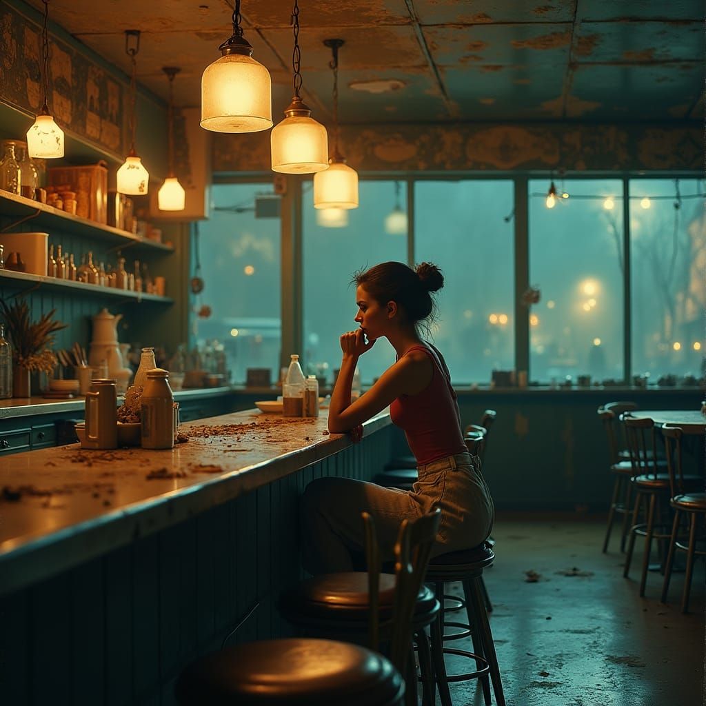 Melancholy Diner Scene in Hopper Style