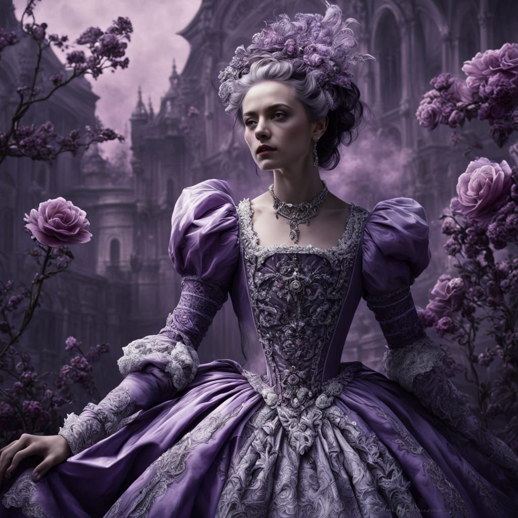 Baroque Portrait of a Woman in Violet Hues