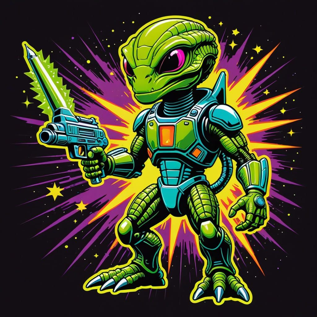 Neon Reptilian Alien Blister Pack with Chrome Logo