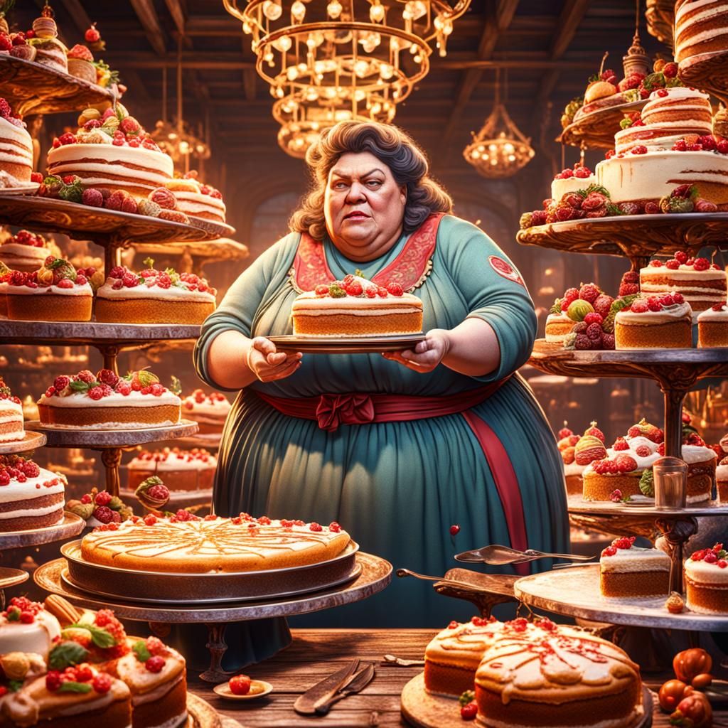 Fat Woman Baking Cakes: Detailed Matte Painting