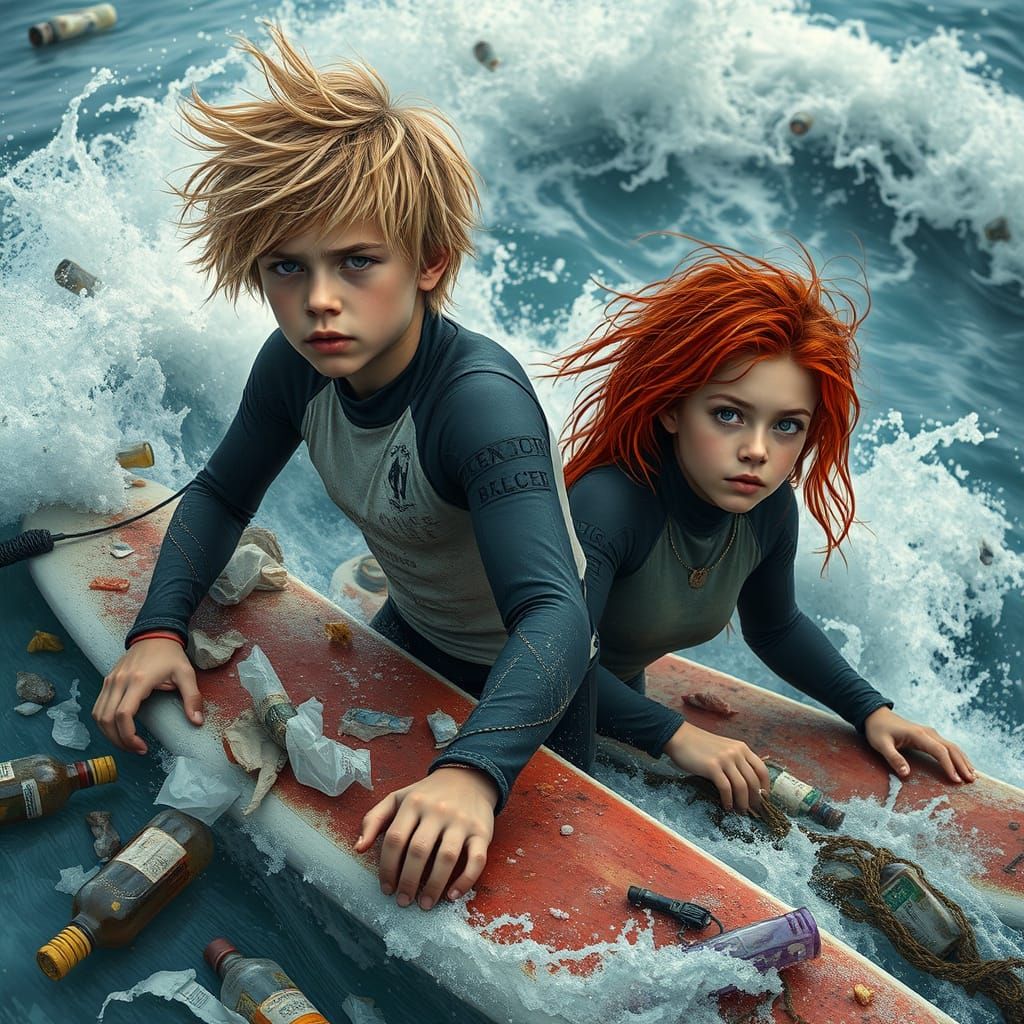 Teenage Surfers Ride Wave of Trash in a Dystopian Seascape