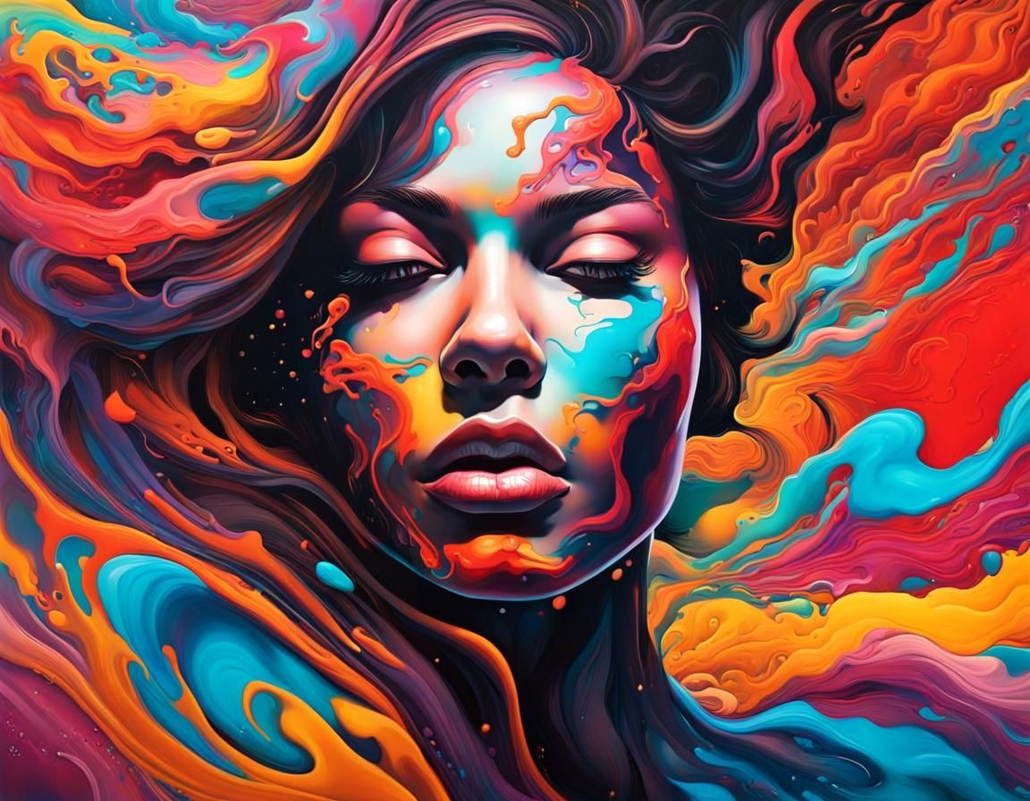 Vibrant Silhouette in Fluid Graffiti Art Style