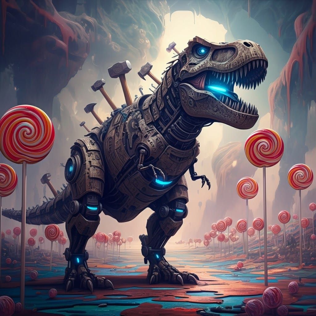 Robot T-Rex in Surrealist Dreamscape