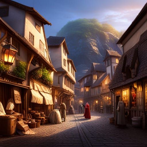 Vibrant Medieval Market in Fantasy Style