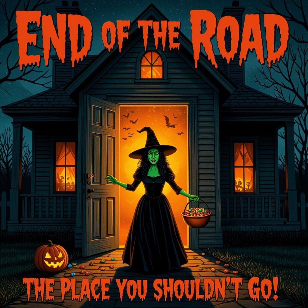 Haunted House Movie Poster with Witch and Spooky Light