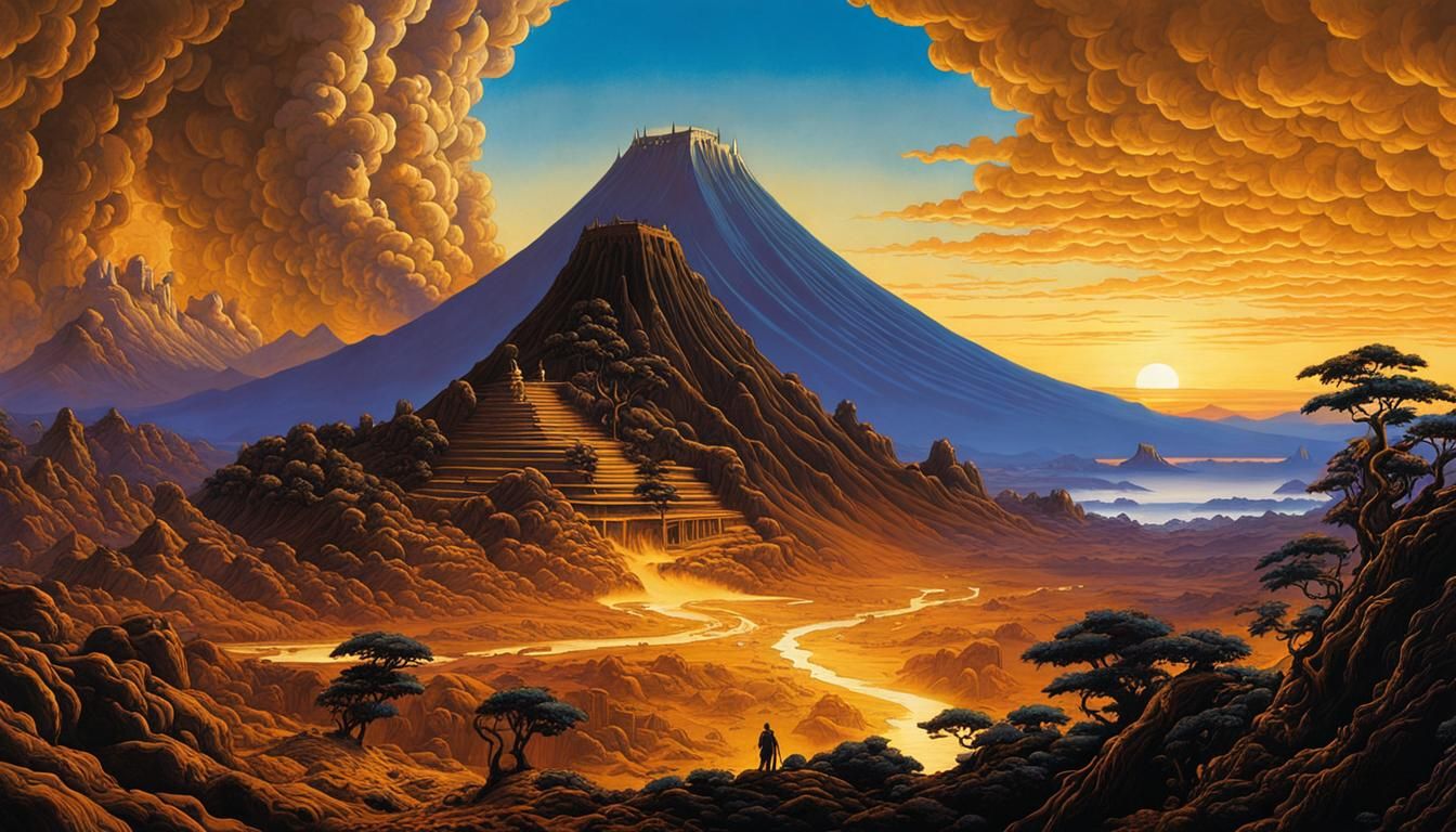 Burning World: Dramatic Lighting in Art Nouveau Style